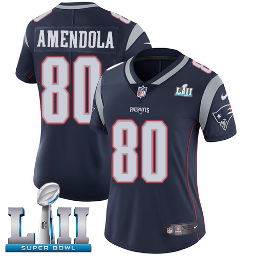 Nike Patriots #80 Danny Amendola Navy Blue Team Color Super Bowl LII Women's Stitched NFL Vapor Untouchable Limited Jersey